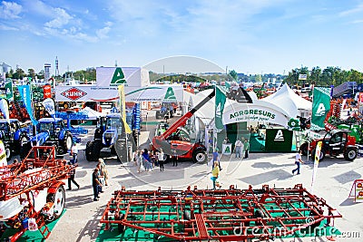 KROPIVNITSKIY; UKRAINE â€“ 22 September; 2017: Panoramic view agricultural exhibition Agroexpo-2017. Exhibitors, Visitors Editorial Stock Photo